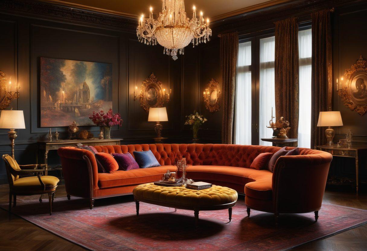 A captivating scene depicting a luxurious, dimly-lit lounge filled with intricate, tantalizing decorations and plush velvet seating. Soft candlelight casts flickering shadows as a couple shares an intimate moment, surrounded by artful representations of sensuality. The atmosphere is both inviting and intriguing, with rich colors and elegant design elements that evoke desire and curiosity. super-realistic. vibrant colors. warm lighting.